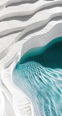 Serene, white, layered landscape with turquoise pool