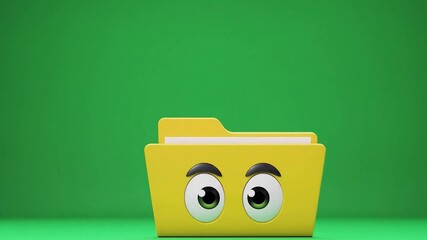 Animated folder character with eyes on vibrant green background for playful visuals - Powered by Adobe