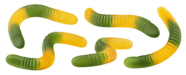 Gummy candy worm, isolated on white background, full depth of field
