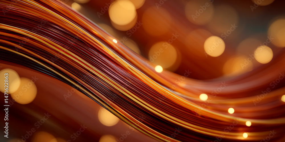Poster Abstract image of swirling, orange and brown strands creating a dynamic, flowing texture against a bokeh background, suggesting movement and energy