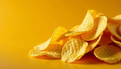Close up of pile of delicious crispy potato chips snacks, potato chips, snack, appetizer