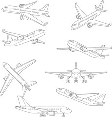 Plane icon set. Airplane icon vector. Flight transport symbol. Travel illustration.