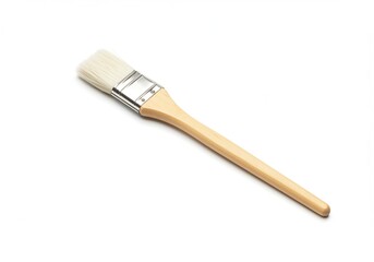 Close-up of a clean paint brush with a wooden handle on white background