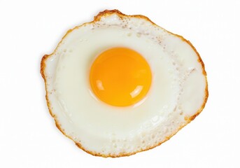 Fried egg with bright yellow yolk on a white background