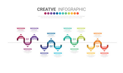 Timeline for 1 year, calendar, 12 months, Presentation business 4 quarter, Infographic Timeline can be used for workflow, process diagram, flow chart.