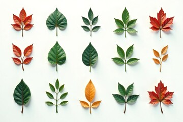 Fototapeta premium Collection of minimalist leaf foliage icons on a white background, simple, nature, plant