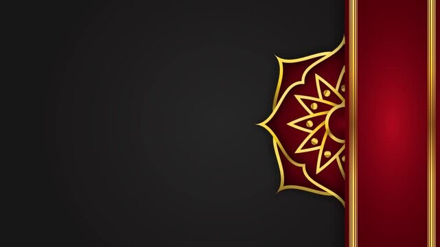 Animation of Mandala with red and gold intricate design on black background. Perfect for spiritual, bohemian, or cultural themed creative projects.