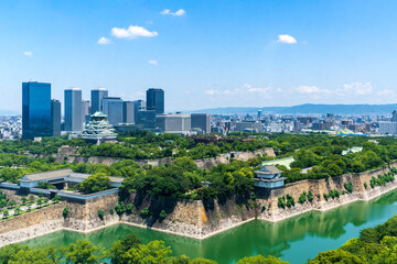 Osaka castle and fortess with clair sky. Osaka castle is Japanese ancient castle is landmark in Osaka,Kansai,Japan,