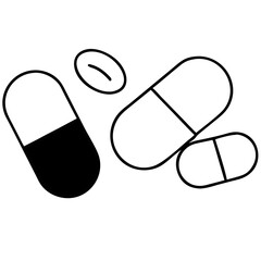 Modern vector icon depicting medicine pills and capsule shapes for healthcare design