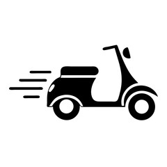 Simple black silhouette of a delivery scooter icon for fast service and speed