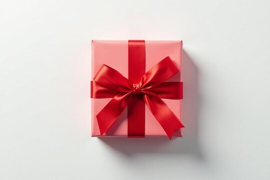 Top view of a vibrant red gift wrap bow on a clean white background, decoration, present, celebration