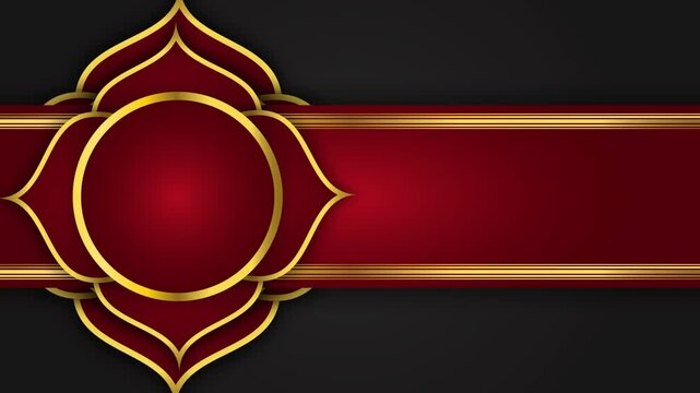 Animation of Mandala with vibrant red and gold tones, an abstract background with a ribbon. Suitable for yoga studios, meditation centers, and spiritual video.