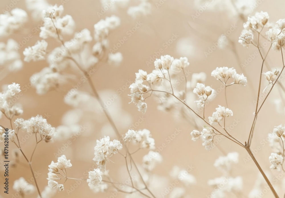 Aufkleber delicate gypsophila branches with creamy white flowers against a soft beige background, creating a s