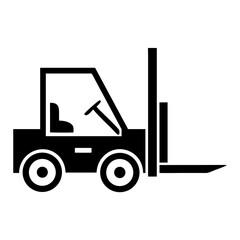 Black silhouette forklift icon for industrial design or related logistics projects © Musa