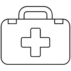 Obraz premium Black silhouette flat icon of a first aid box with a prominent cross symbol for healthcare needs