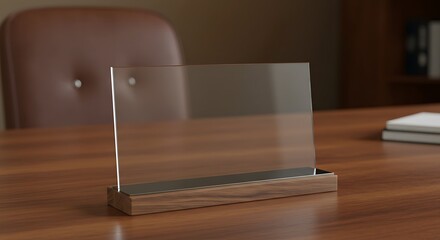 Sophisticated nameplate mock-up displaying elegance on a mahogany wooden desk
