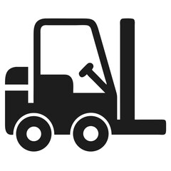 Black silhouette forklift truck icon in industrial theme representing lifting and moving © Musa