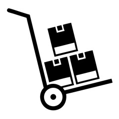 Black silhouette vector illustration of a hand truck with boxes for moving services