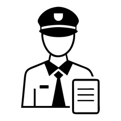 Minimalist black silhouette representing a customs officer and document icon for illustration