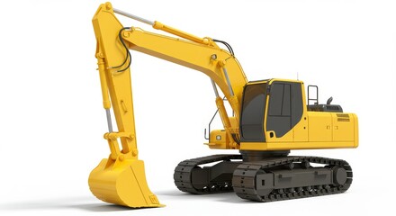 Yellow Excavator on White Background
