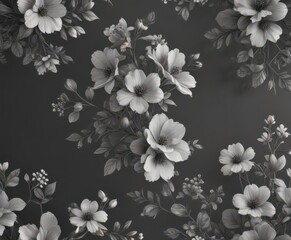Subtle charcoal grey floral wallpaper  Delicate small blooms on seamless background , charcoal, floral