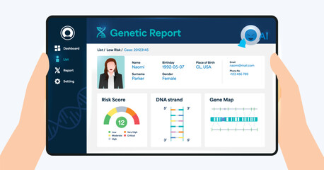 Naklejka premium DNA Genetic Report UI – Health Data Visualization Illustration Vector