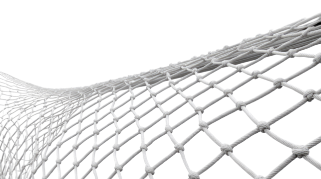 Netting Texture: Abstract close-up of a fishing net, showcasing intricate knotting and a dynamic wave-like form. The texture is detailed, emphasizing the strength and artistry of the woven material.