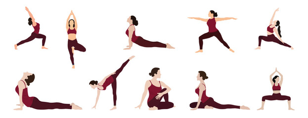 Ten yaga poses set of yaga vector illustraton 