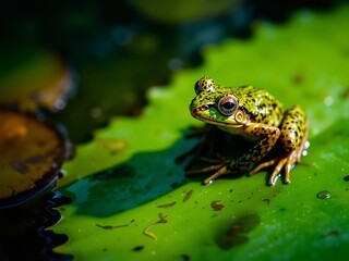 Obraz premium Peaceful Frog on Lily Pad - Tranquil Marsh Scene