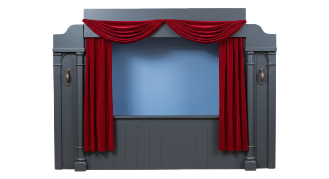 Isolated Toy Puppet Theater with Red Curtains