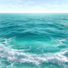 Bright Turquoise Ocean Waves Under a Partly Cloudy Sky