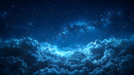 Fototapeta premium Captivating night sky with puffy clouds and twinkling stars
