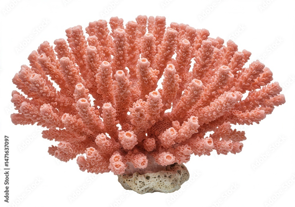Poster isolated staghorn coral with a pink hue and intricate branching structure against a white background