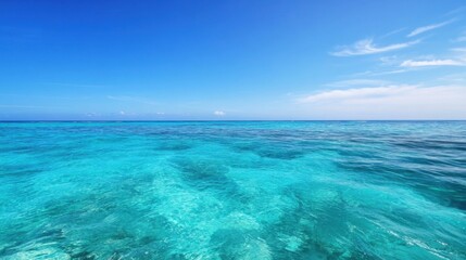 Fototapeta premium A breathtaking view of turquoise ocean water under a vibrant blue sky, showcasing the tranquil beauty of a tropical paradise. : Generative AI