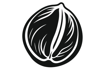 Simple outline of a walnut with shell shown in black and white tones