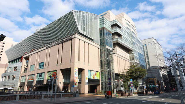 Fukuoka, Japan -January 18 2025 :exterior of  Hakata riverain mall. Hakata Riverain is Fukuoka's most sophisticated multi-function complex