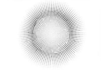 Halftone pattern with circular gradient of black dots on a white background creating a radial effect
