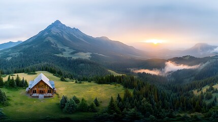 Mountaintop Cabin at Sunrise