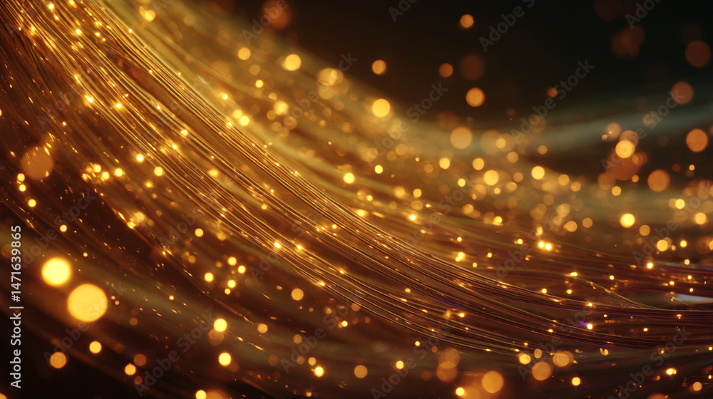 Poster golden, flowing lines with sparkling lights create a luxurious and elegant texture, symbolizing weal