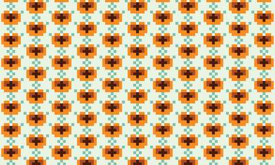 Pixel yellow flower pattern seamless ornament on nude background for textile, fabric, cards, interior, paper decoration