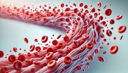 Flowing Blood Cells and White Blood Cells 3D Illustration