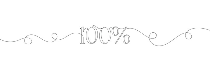 Continuous one line drawing 100 percent sign, Minimalist contour vector illustration made of single thin line black and white symbol . Vector Illustration . EPS 10 .