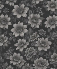 Subtle charcoal grey floral wallpaper with a seamless repeat pattern , seamless, design element