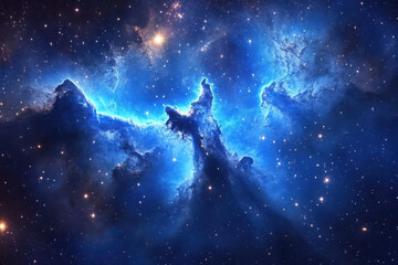 Fototapeta premium A beautiful image of a nebula in deep space. The colors are primarily blue, with hints of white and light blue