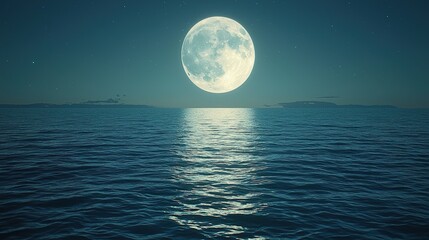 Majestic full moon reflecting over tranquil ocean at night