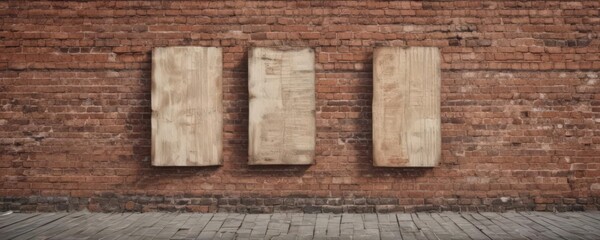 Weathered paper posters, various sizes, urban brick wall, city, marketing