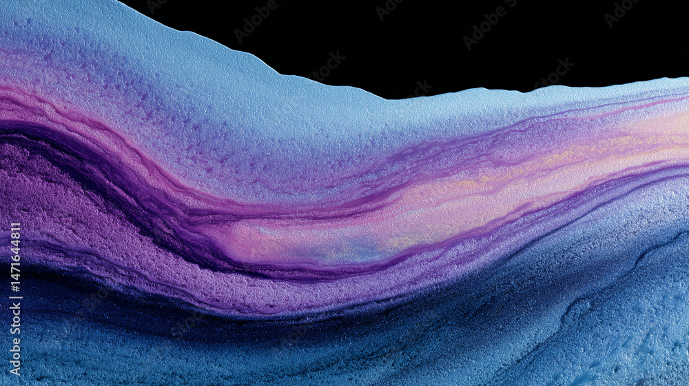 Poster abstract image of flowing purple, blue, and pink paint, creating a textured, wavy pattern evocative 