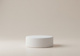 Minimalist scene featuring a white cylindrical podium against a soft beige background, ideal for product presentation