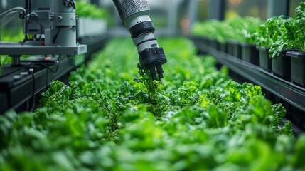 Advanced robotic system scanning vegetable crops for pests and diseases, ensuring healthy growth without chemicals.