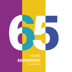 Anniversary logo design. Modern negative space set of numbers. 65 years colorful multicolored white vector illustration